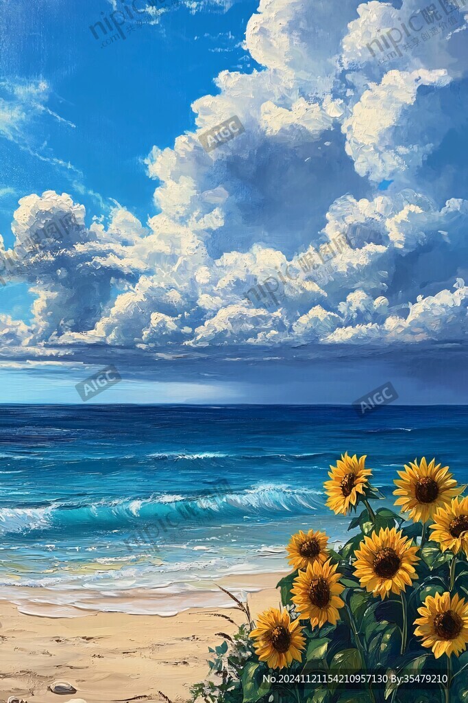 插画蓝天大海
