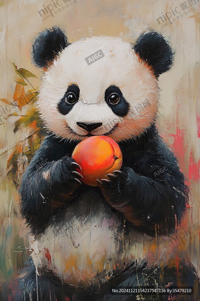 吃苹果的熊猫插画