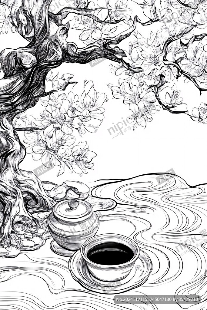 茶叶包装海报插画线稿