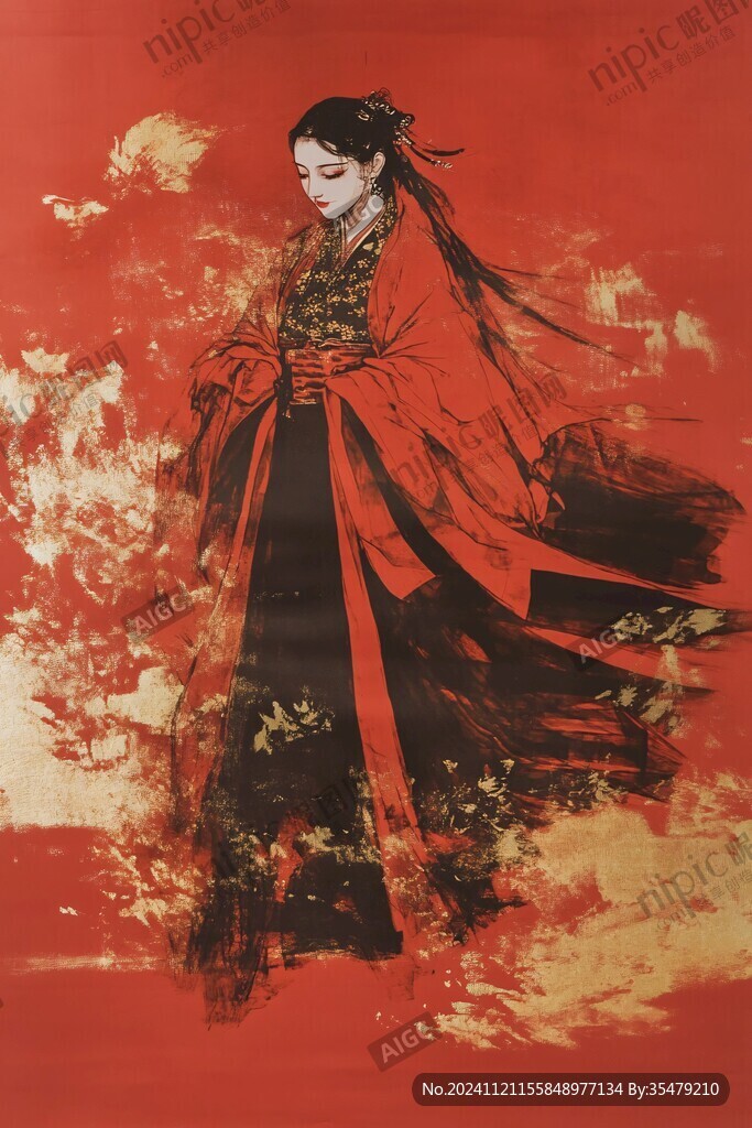 红衣少女设计古风