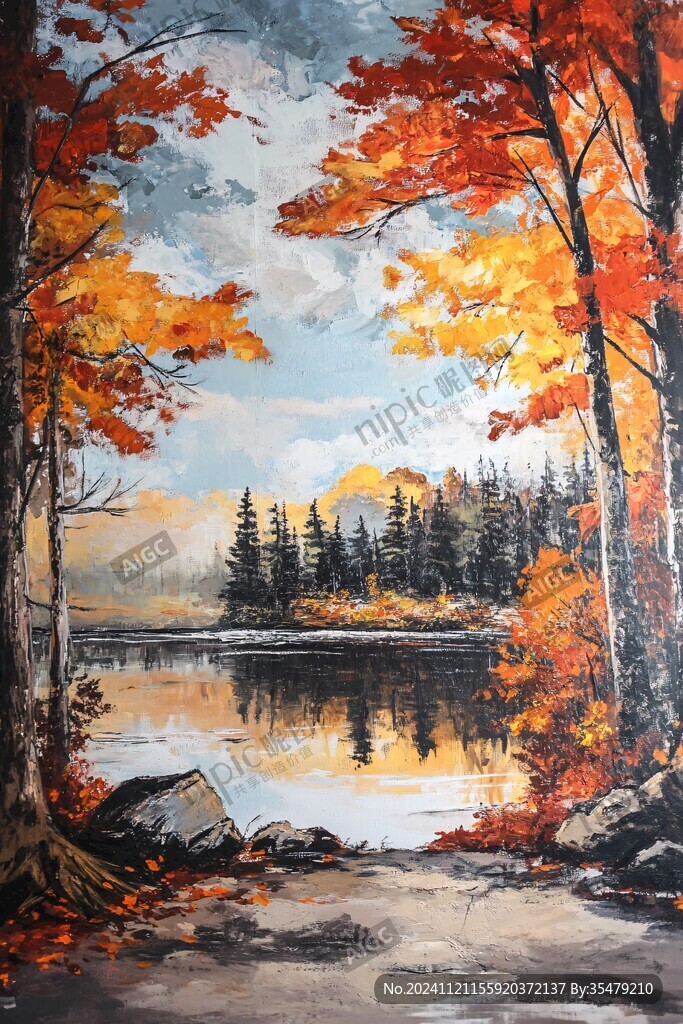 枫树风景油画