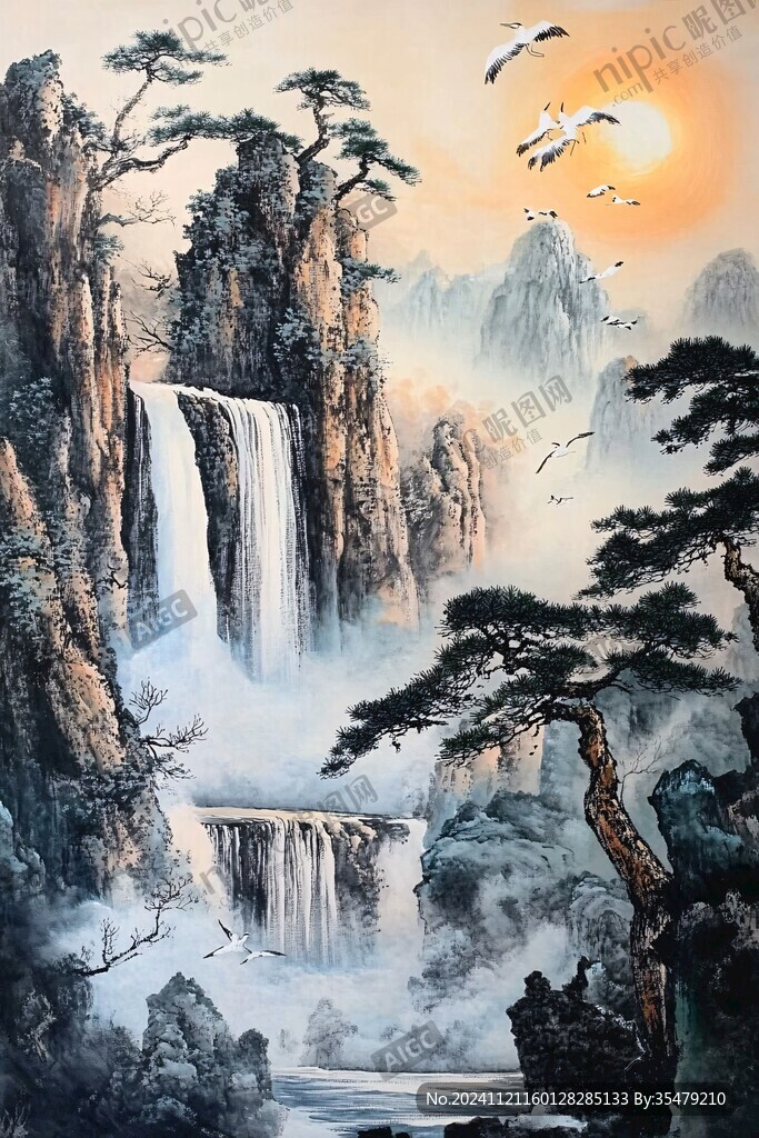 竖幅迎客松