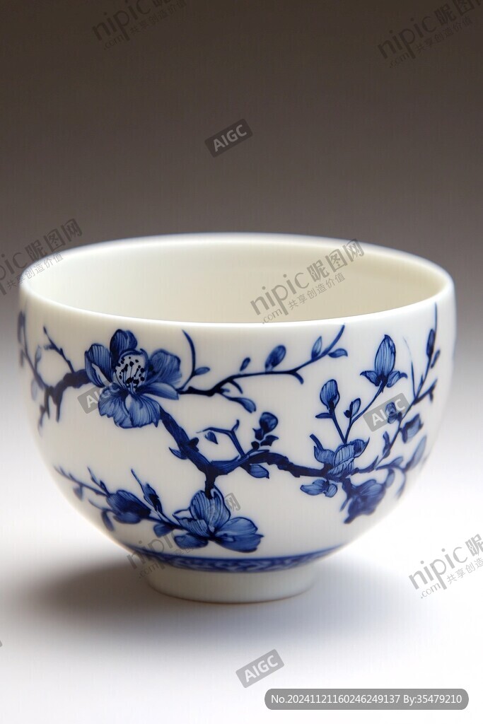 蓝彩金彩月影梅纹杯
