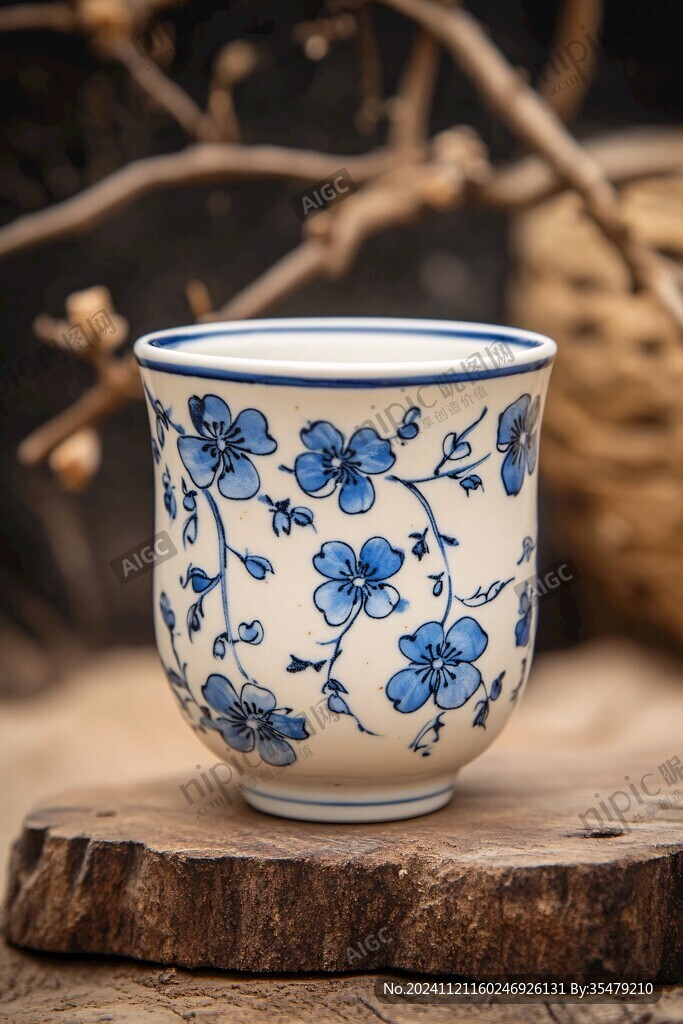 青花花茶杯