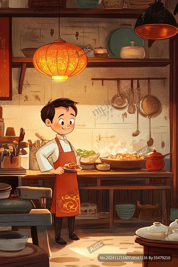 做美食男孩插画
