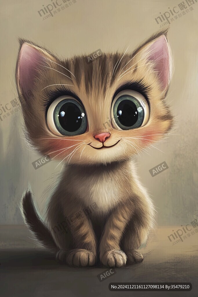 手绘大眼萌猫咪装饰画