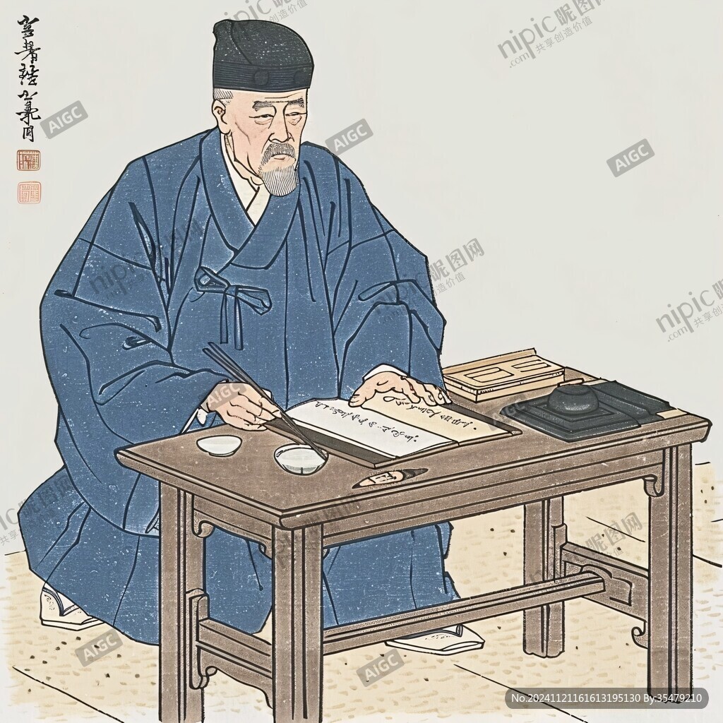 古人伏案书法