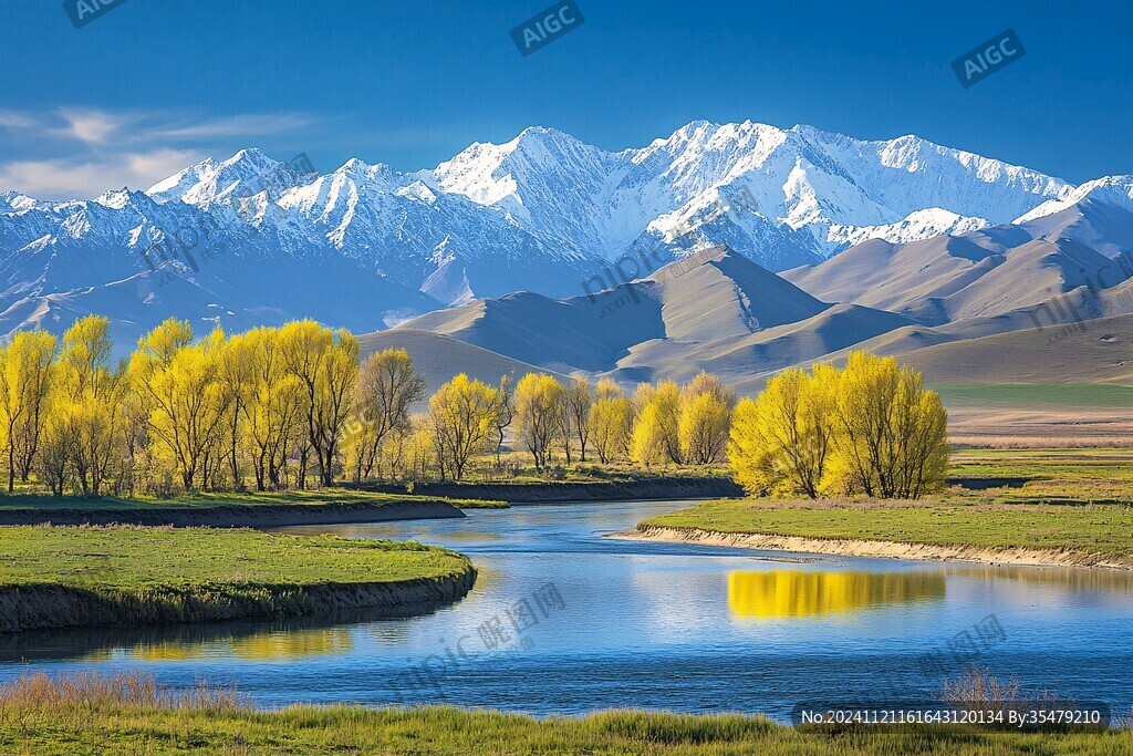 雪山河流湿地草壁纸