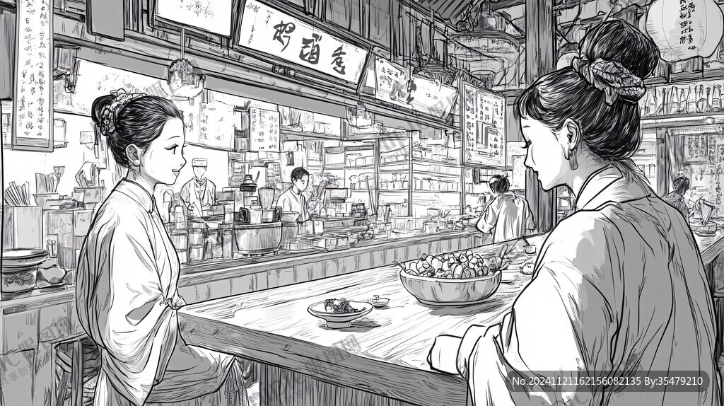 美食街线稿