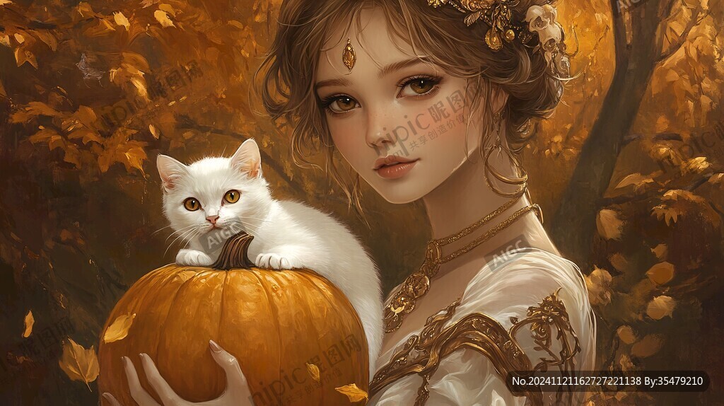 抱猫美女猫插画