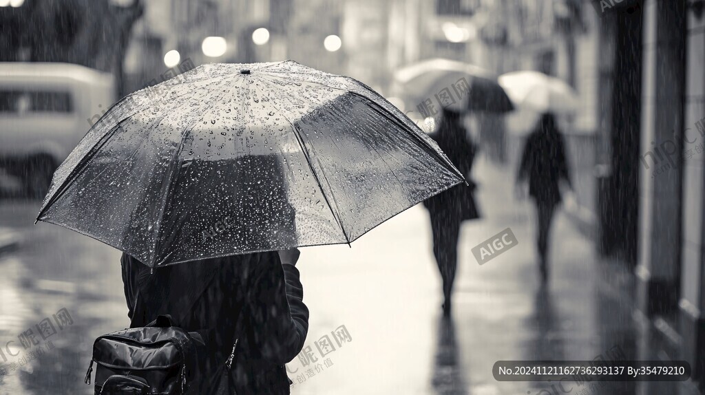 雨中撑伞的人