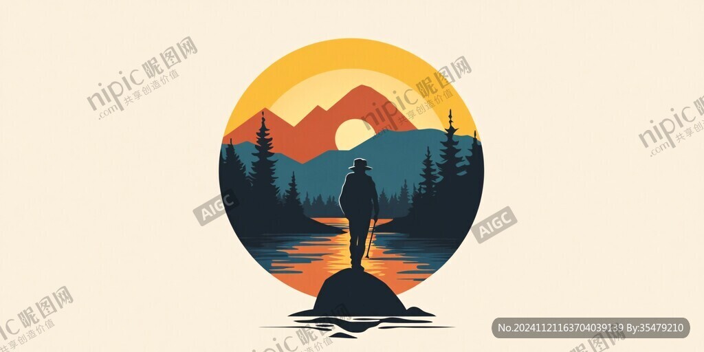 山水插画logo