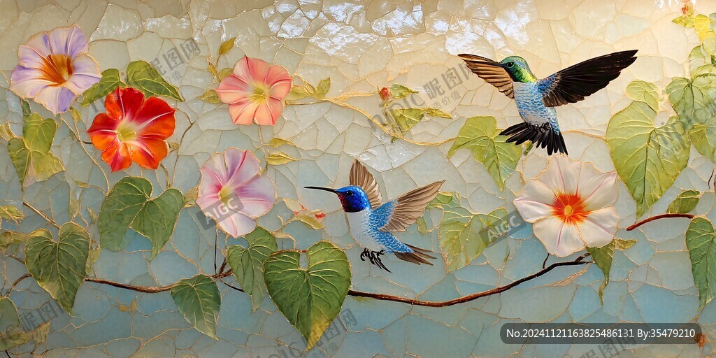 3d立体浮雕花鸟
