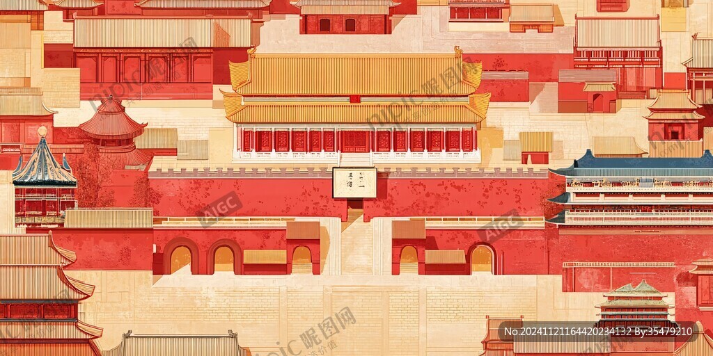 故宫午门立面插画图