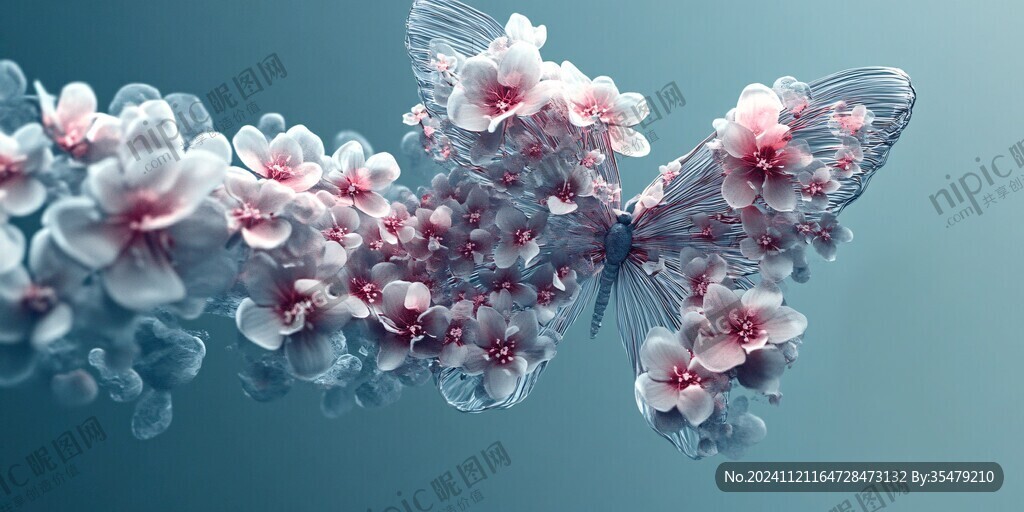 美丽绽放璀璨花朵蝴蝶