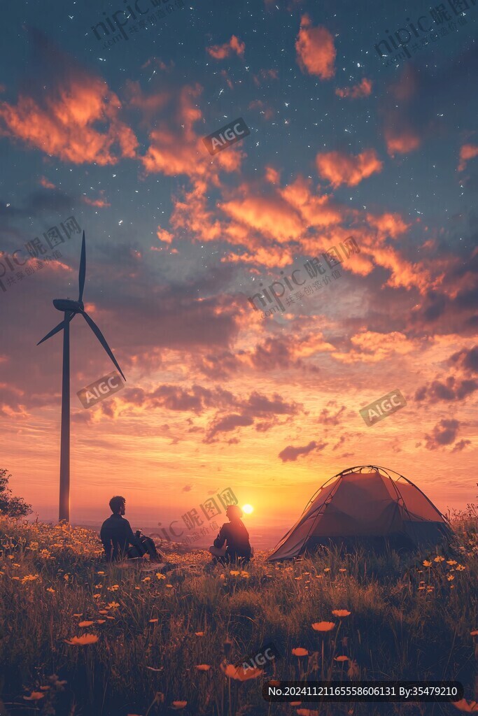 插画夕阳下