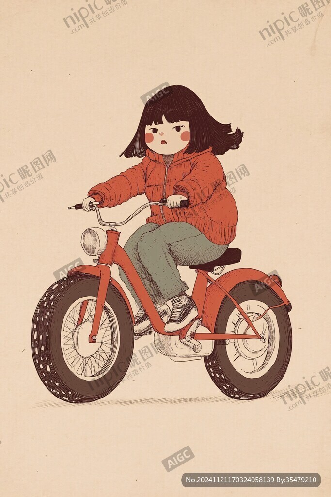 骑车的女孩插画