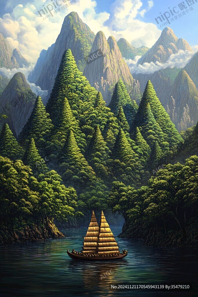 山水行舟插画