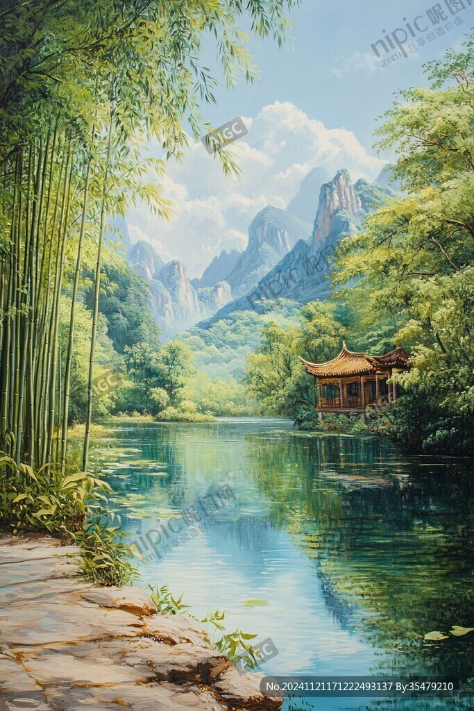 油画山水风景