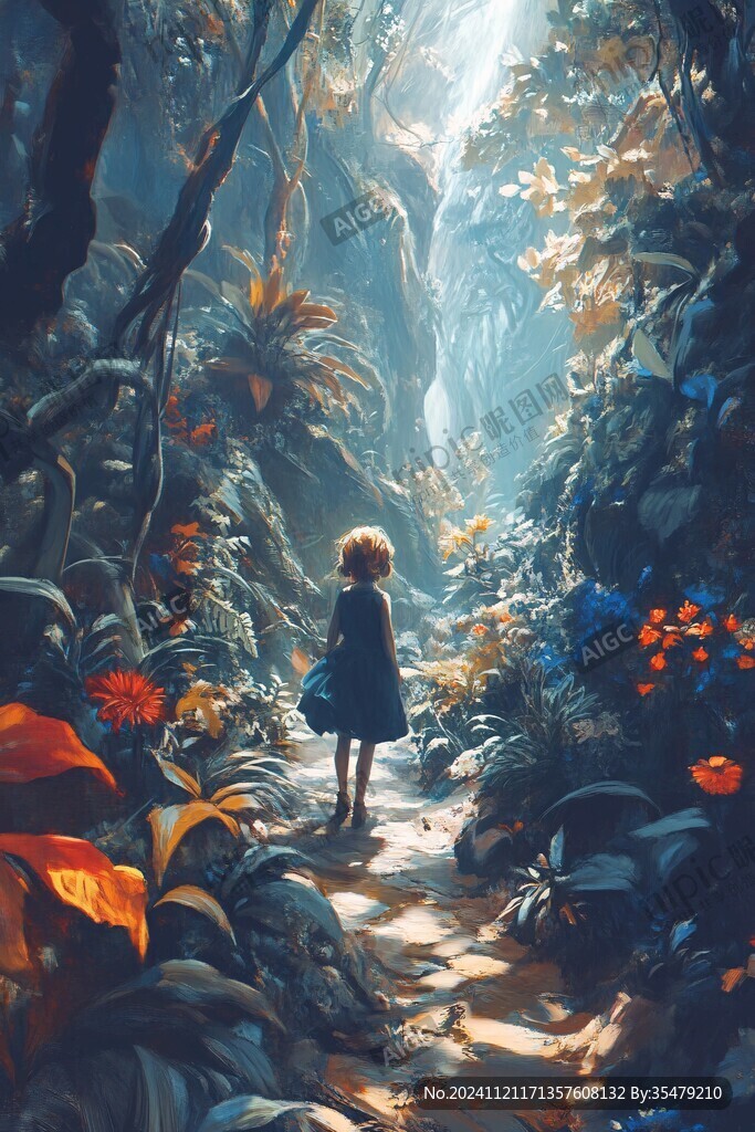 场景插画植物少女