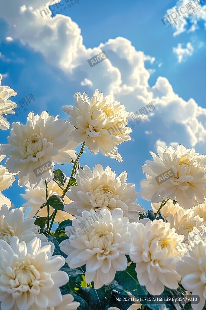 蓝天白云白菊花