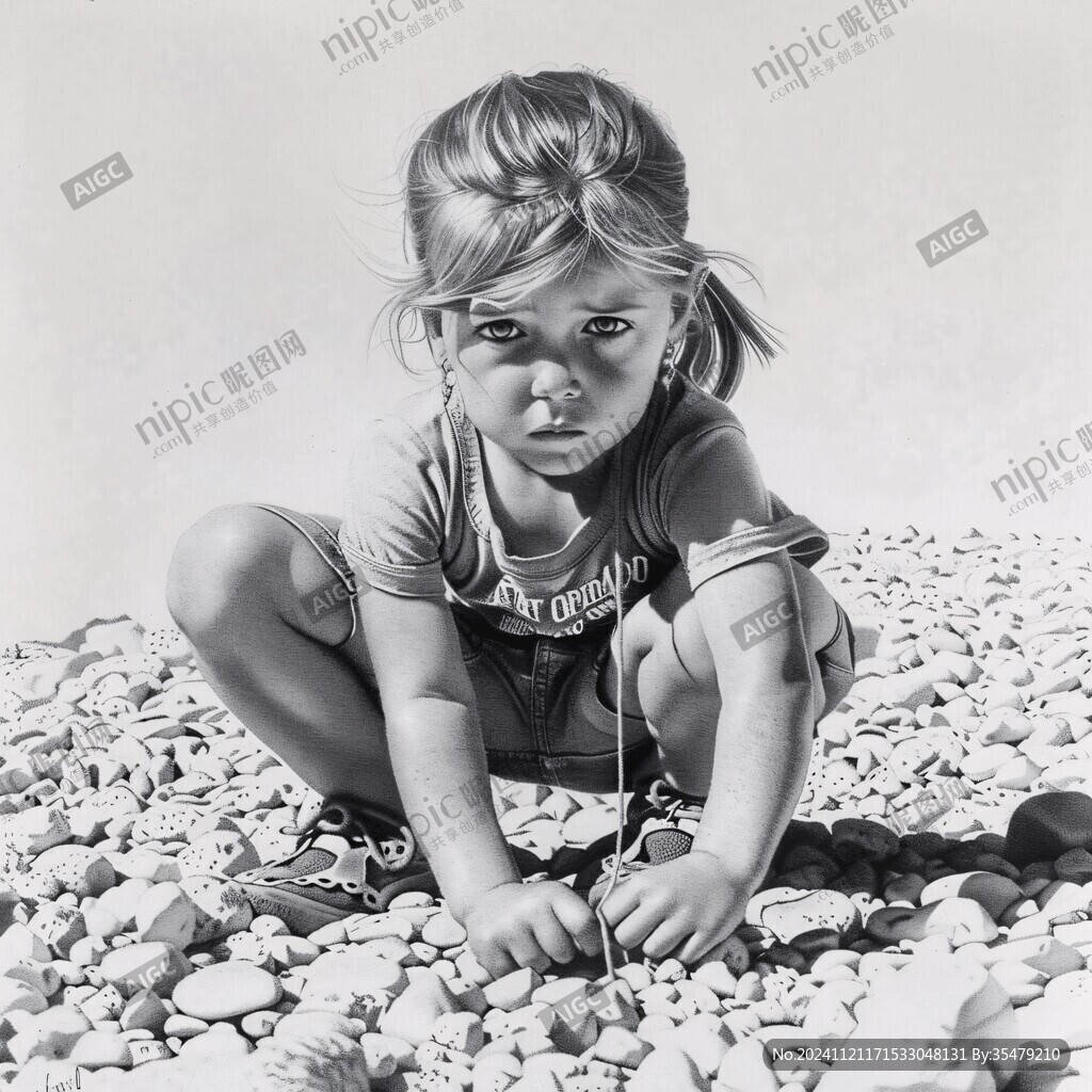 玩沙子的小女孩