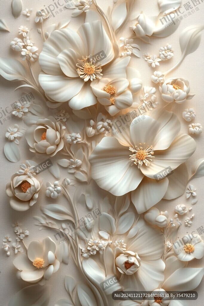 3d浮雕缤纷花卉