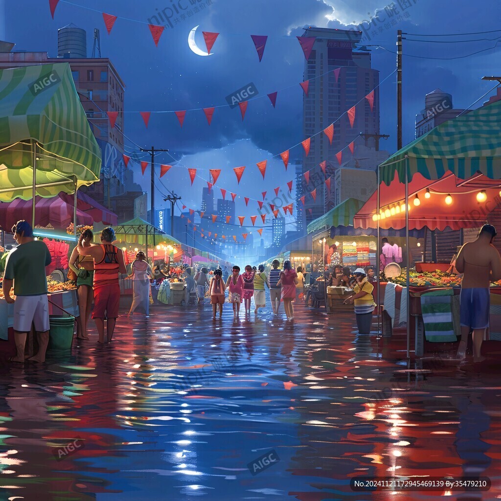 手绘夜市场景