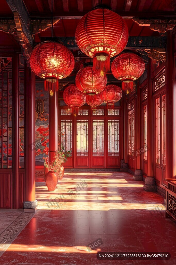皇宫灯笼红柱建筑风光