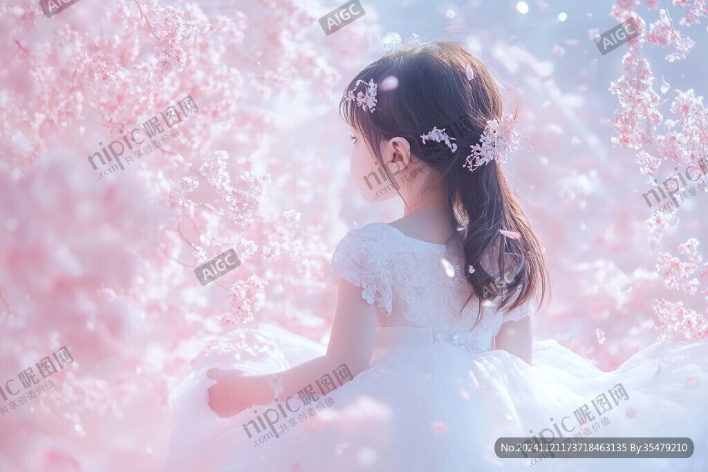樱花少女背影