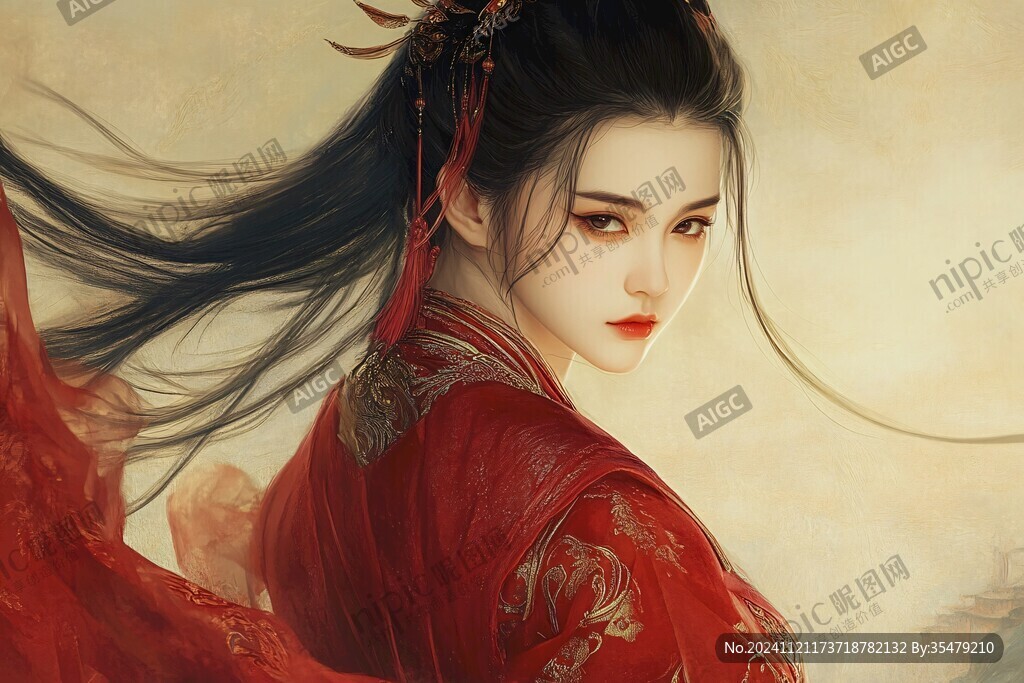 红衣少女设计古风