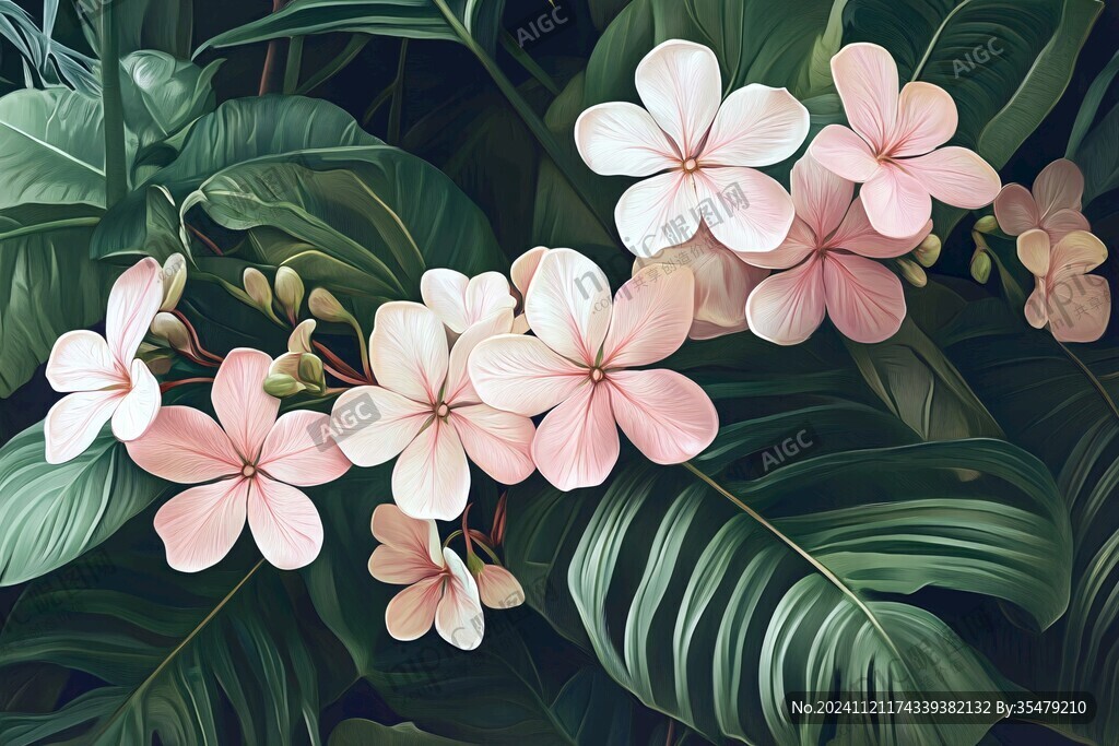 田园风热带树叶花朵