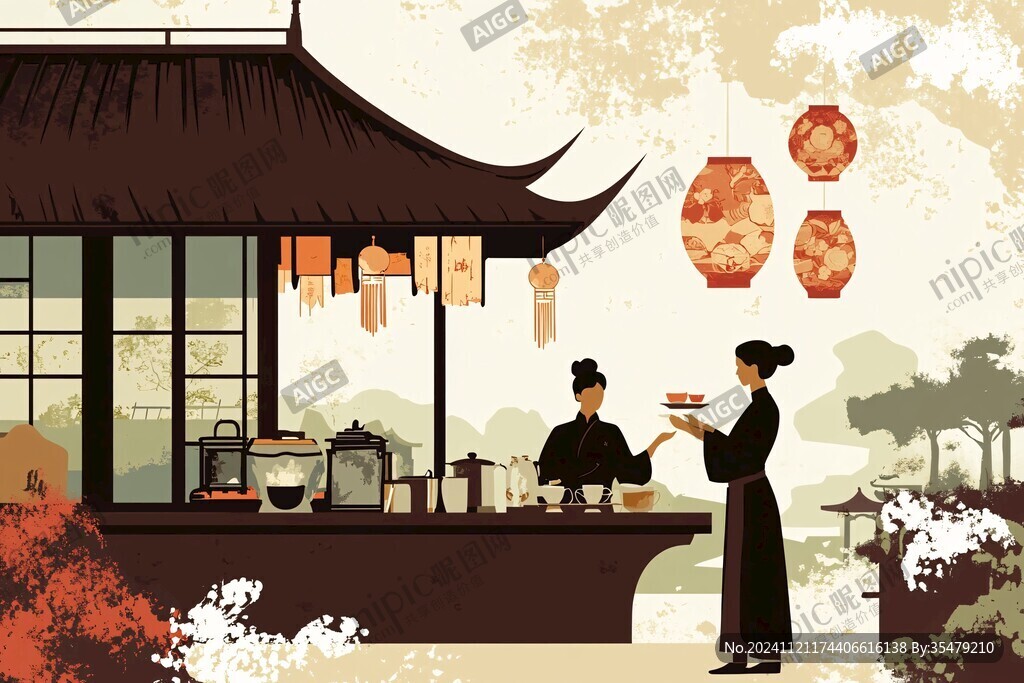茶楼插画
