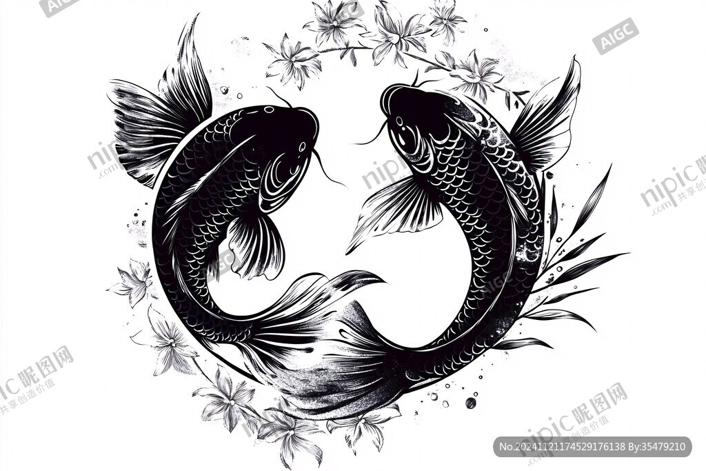 手绘双鱼插画