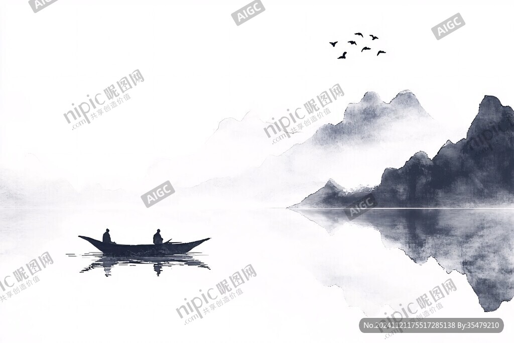 小船水墨山水