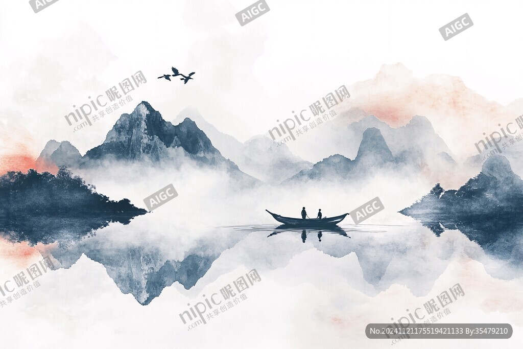 山水行舟插画
