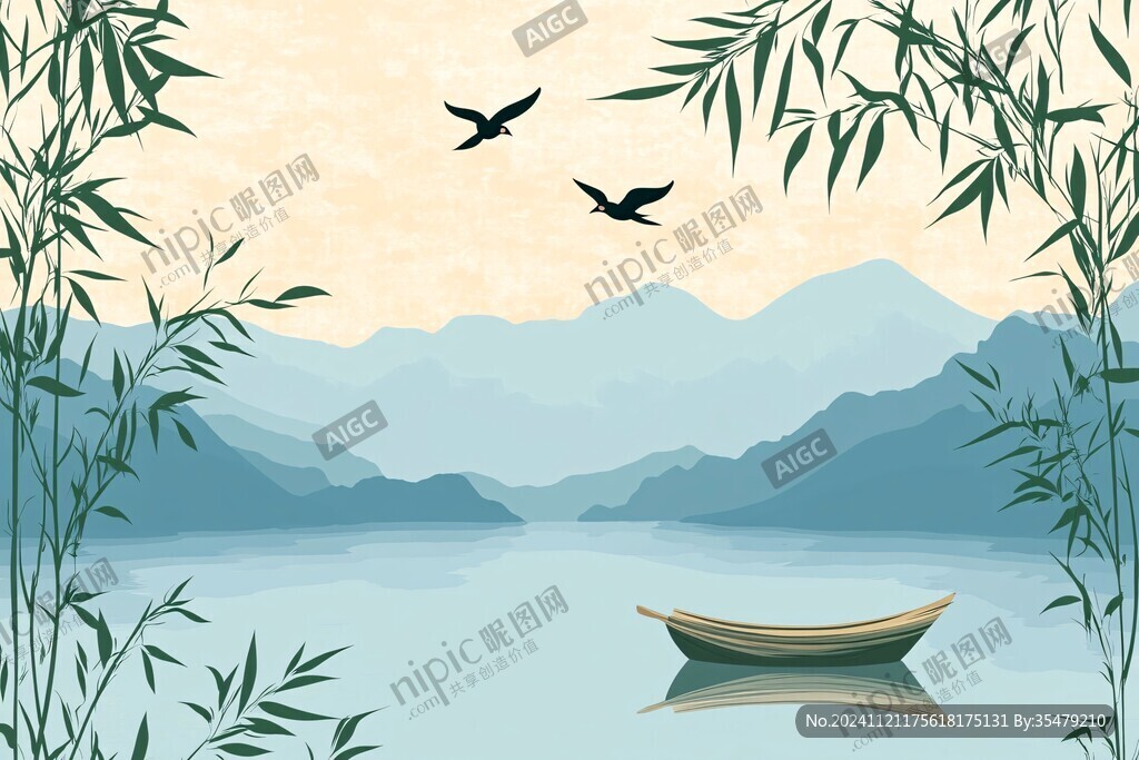 山水竹林插画