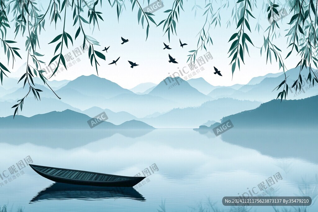 江南春季山水插画