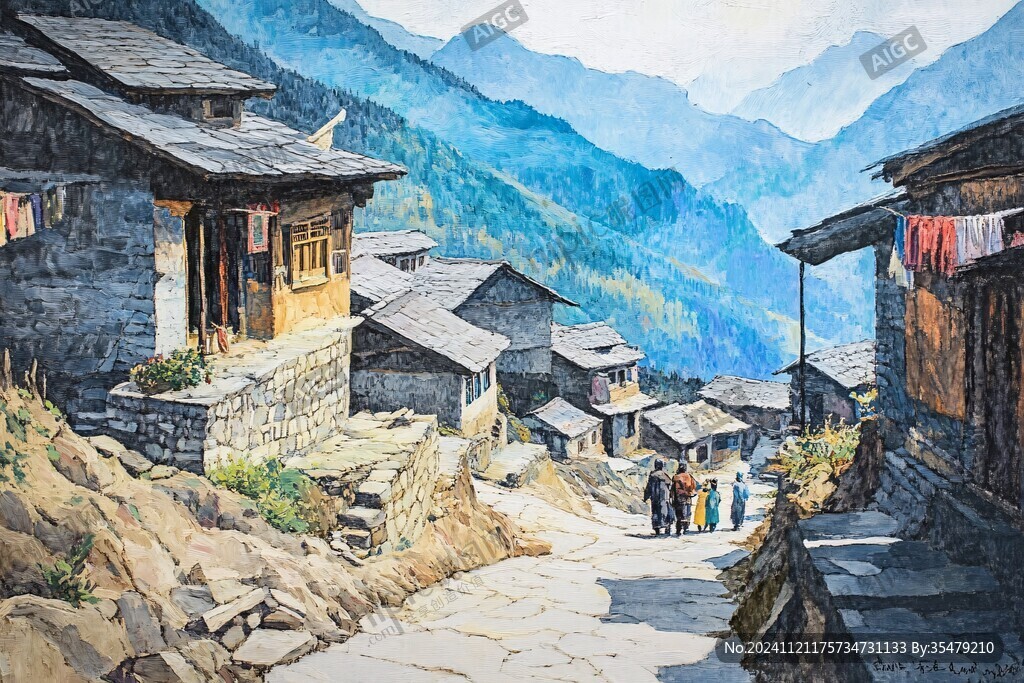 龚滩古镇油画