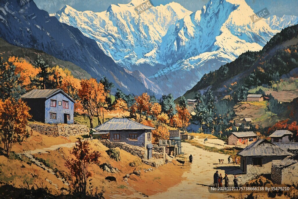 山村油画