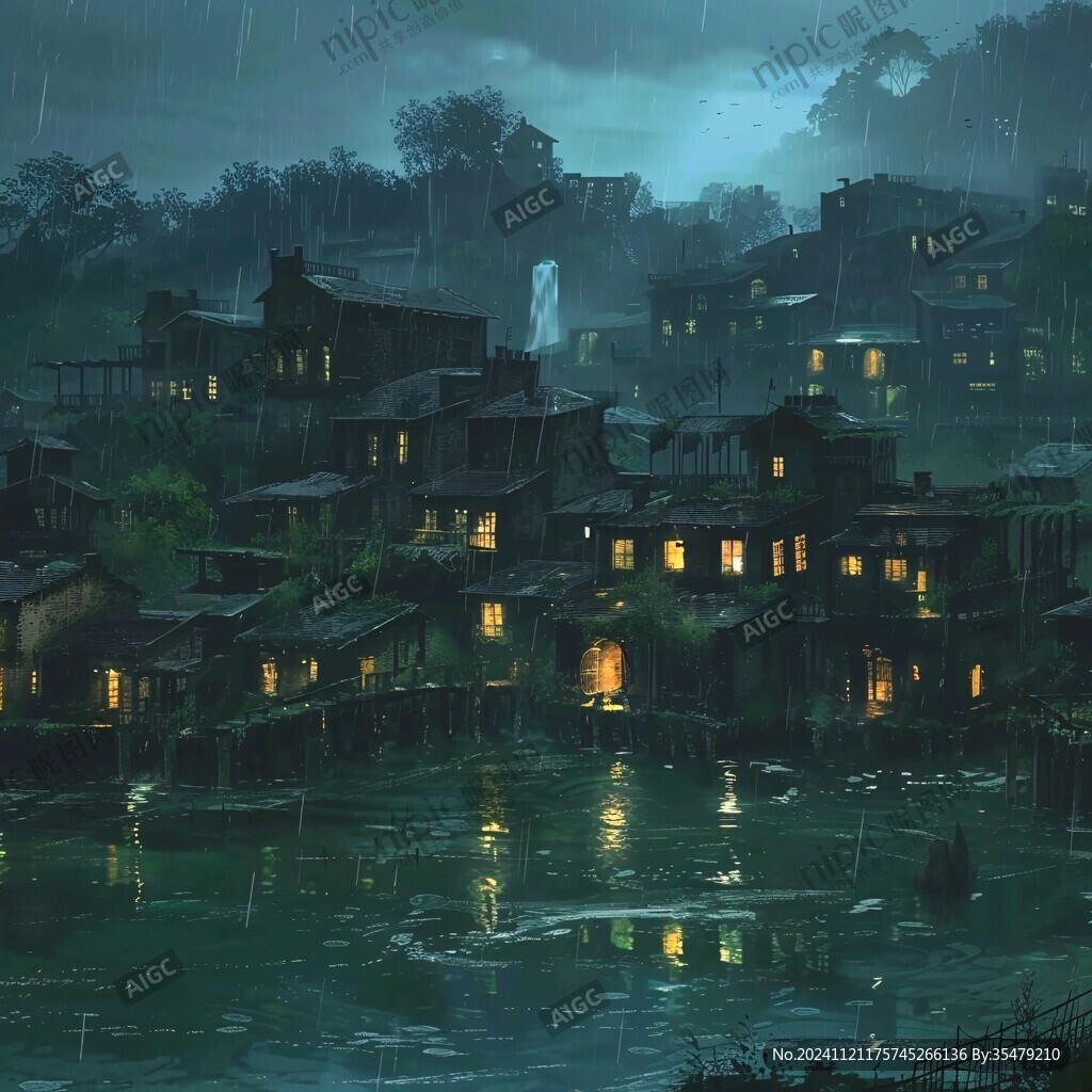 烟雨江南古风山水插画