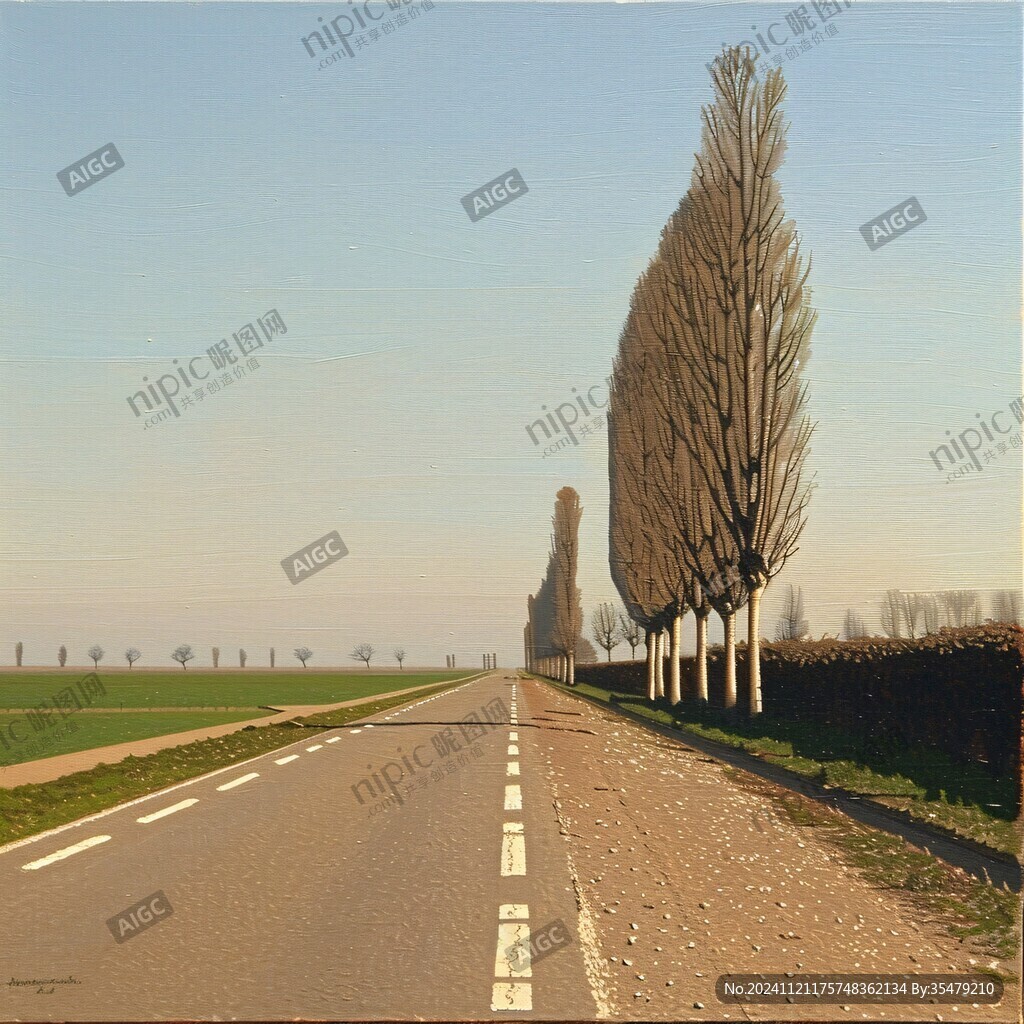 伸向远方道路笔直杨树