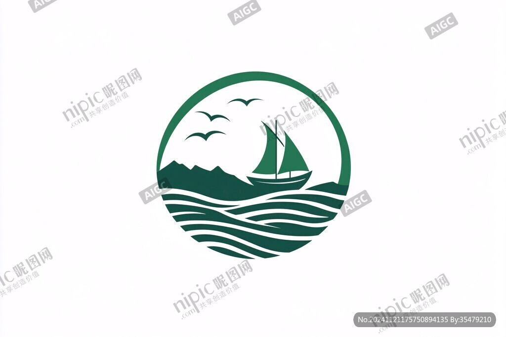 帆船绿叶标志logo