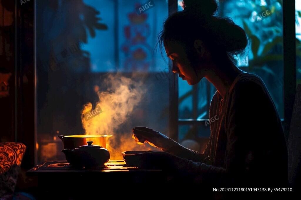 喝茶的少女