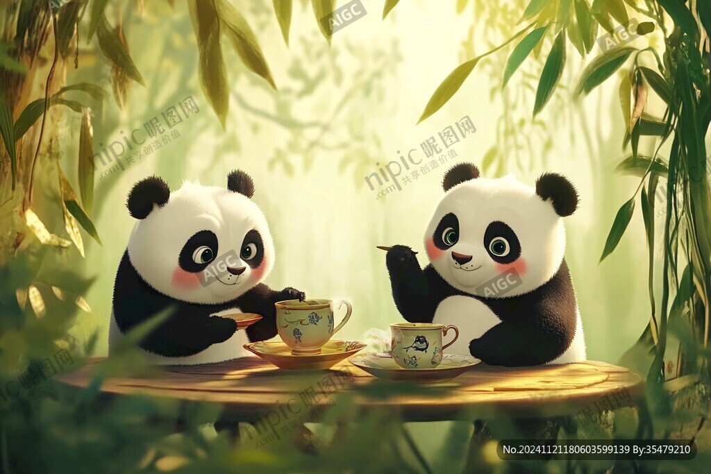 熊猫茶叶插画