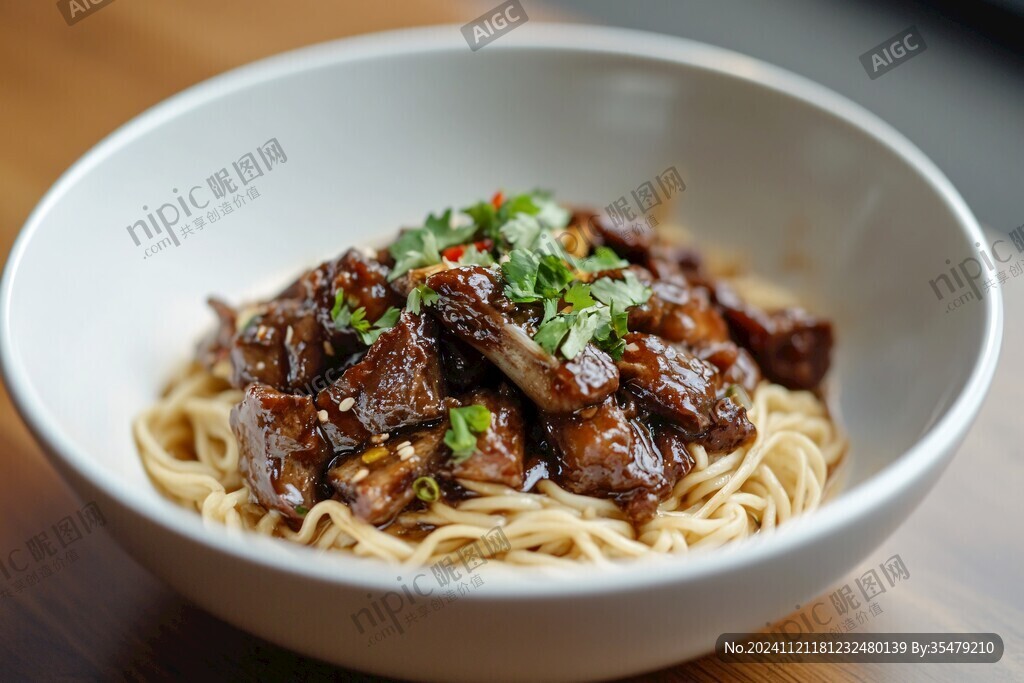 刚上桌的红烧牛腩面