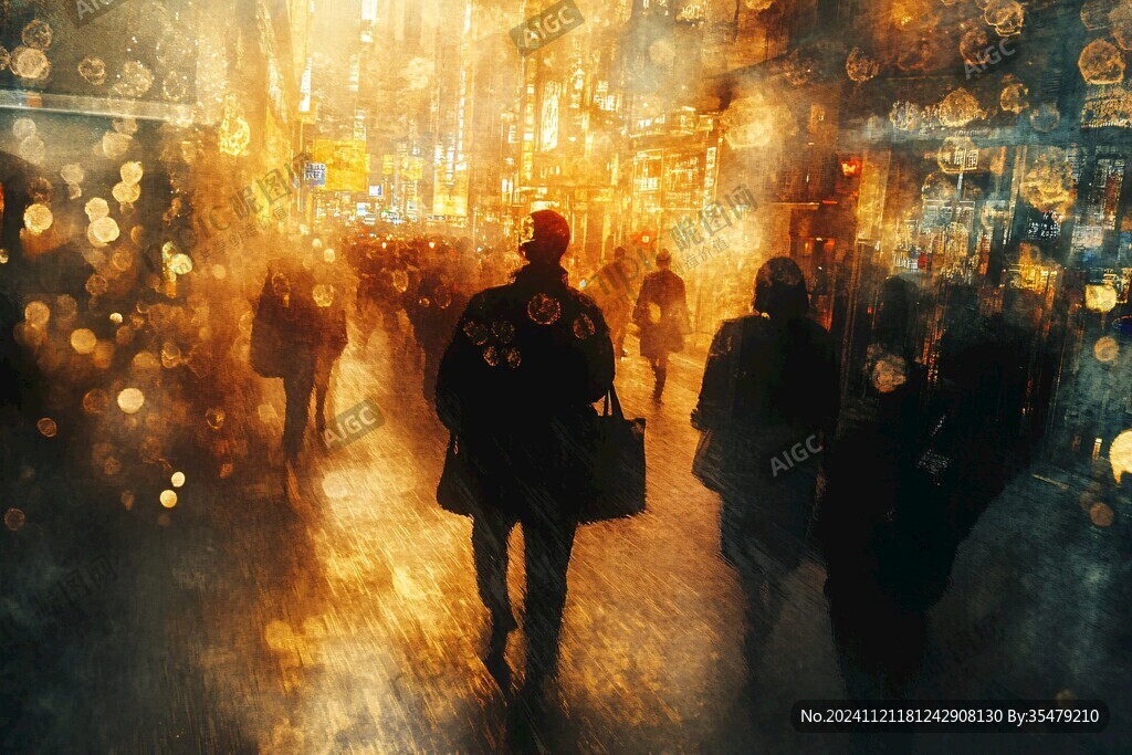 夜晚雨中行走的人
