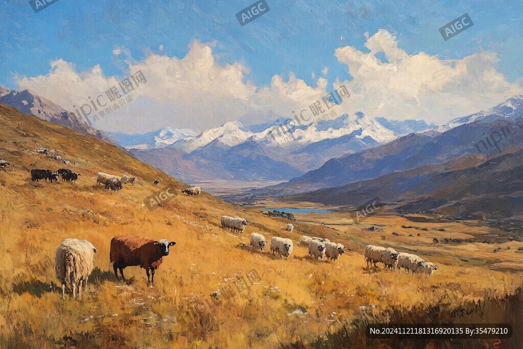 牧羊油画