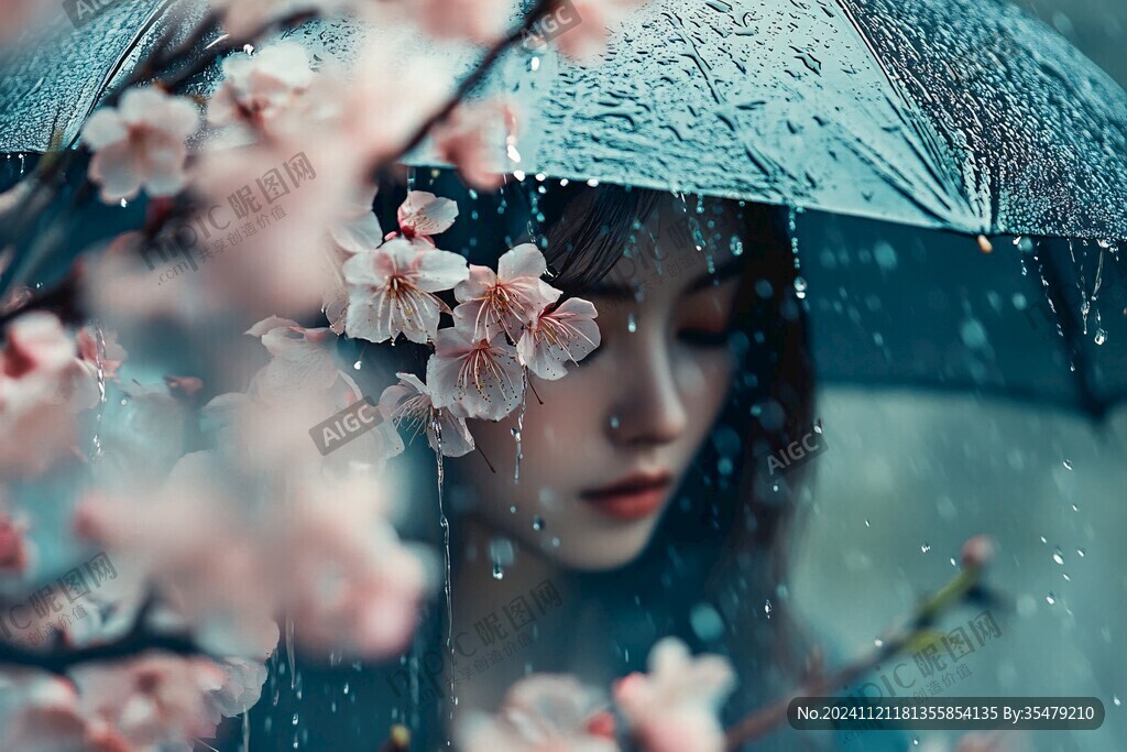 梅花拿伞美人