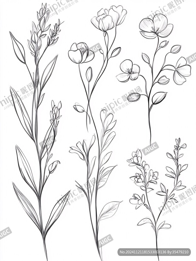 植物花朵描线
